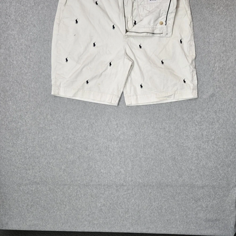 Polo Ralph Lauren Men Shorts 40 Beige Embroidered Chino Twill Stretch Pony AOP
